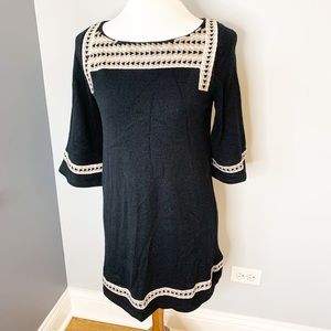 THML TunicTop Shirt Sz S Embroidered Black Anthropologie Boho Boxy 3/4 Sleeve